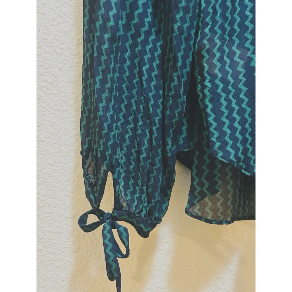 MAEVE Anthropologie Women's XL Viscose Sheer Blouse GREEN &‎ BLUE L/S